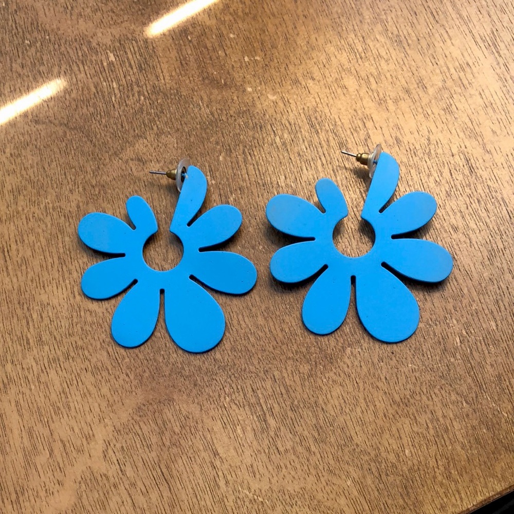 Bright Blue Flower Statement Earrings